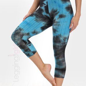 Booty Lift Blue/Black Tie Dye Capri - Wide Band - Printed Brazilian Style Women'
